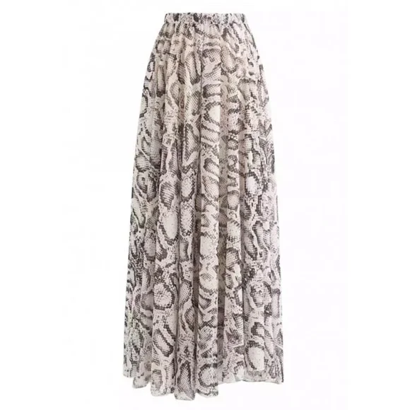 Snakeskin Animal Print Chiffon Sheer Maxi Skirt - Picture 9 of 10